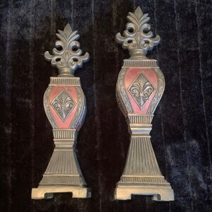 Two Decorative Fluer de Lil Red and Brown Finials for Home Decor